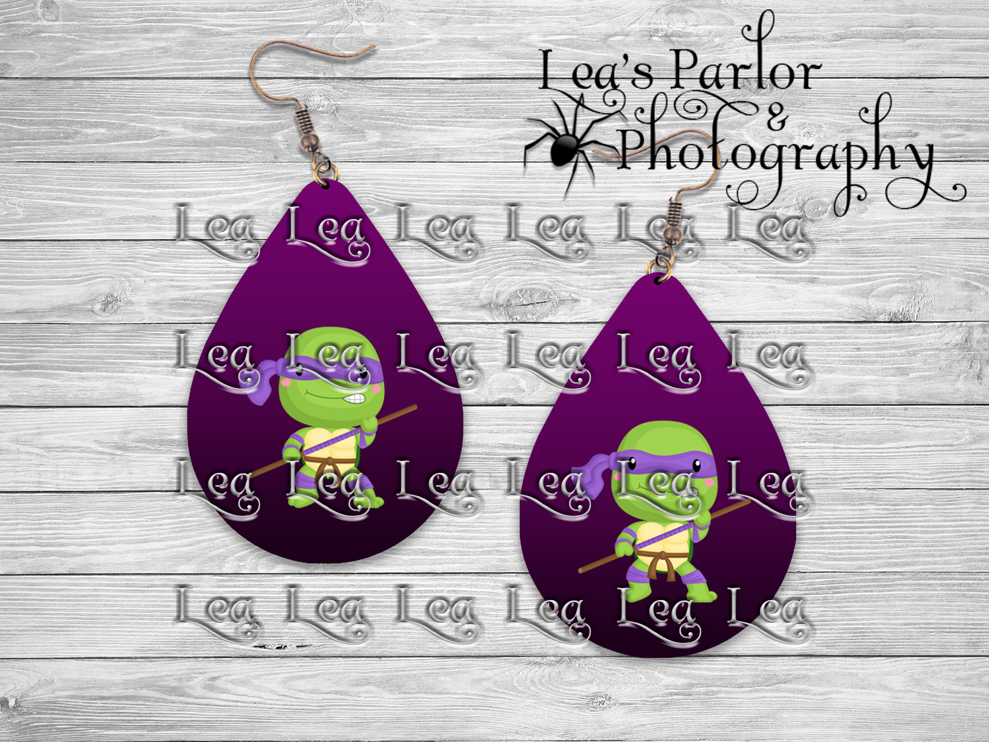 Purple Turtle Fighter Earrings Mockup