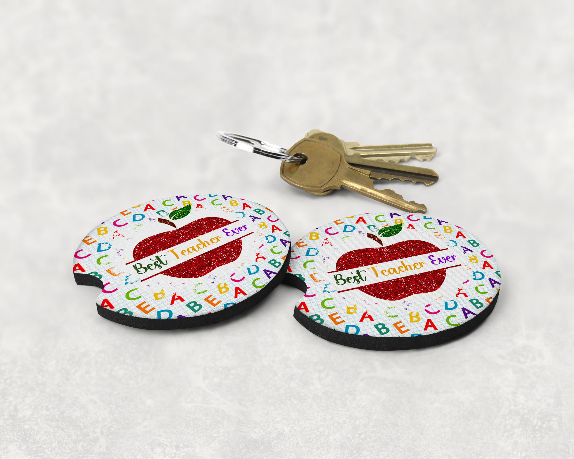 Best Teacher Ever Car Coasters Mockup