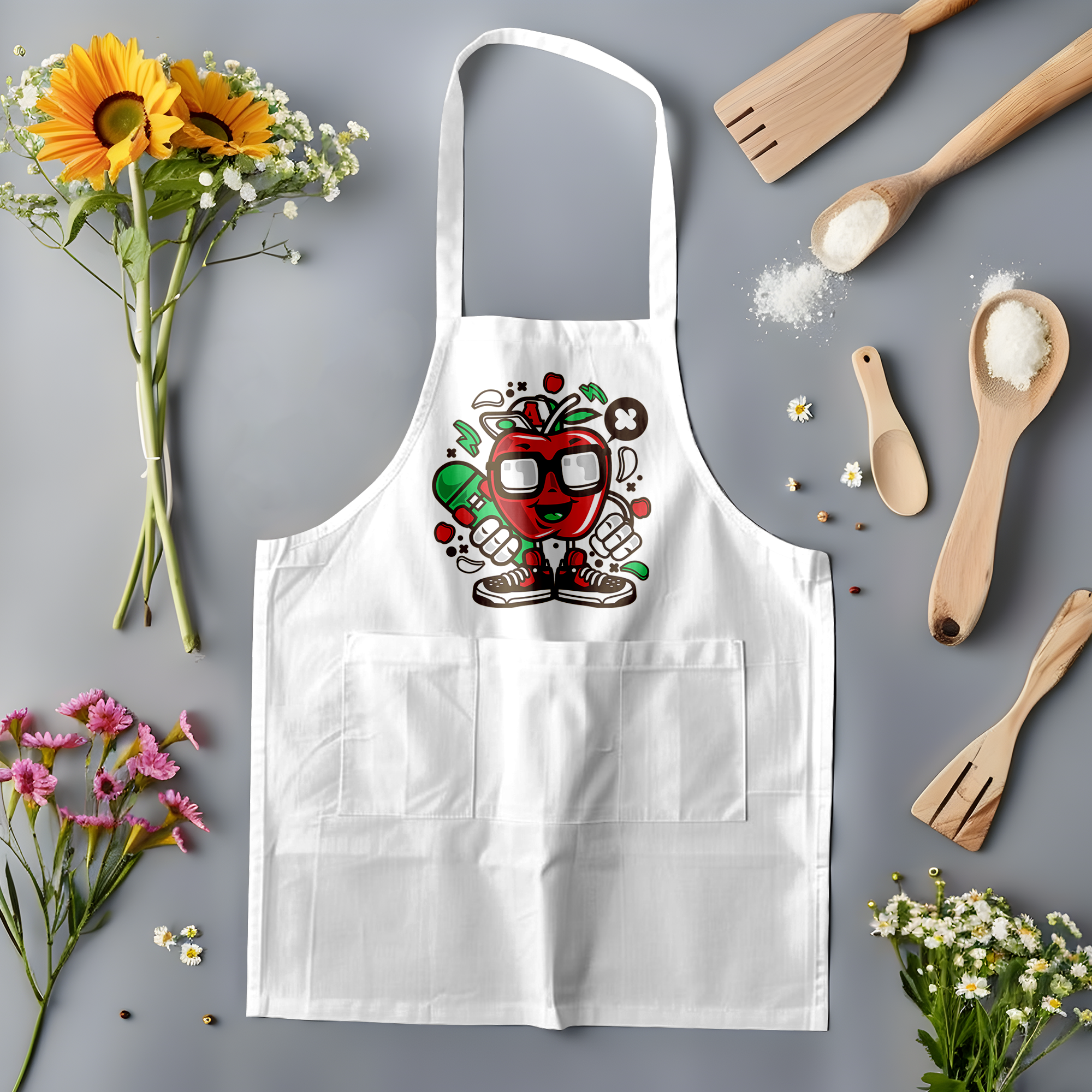 Cartoon Apple Character Apron Mockup