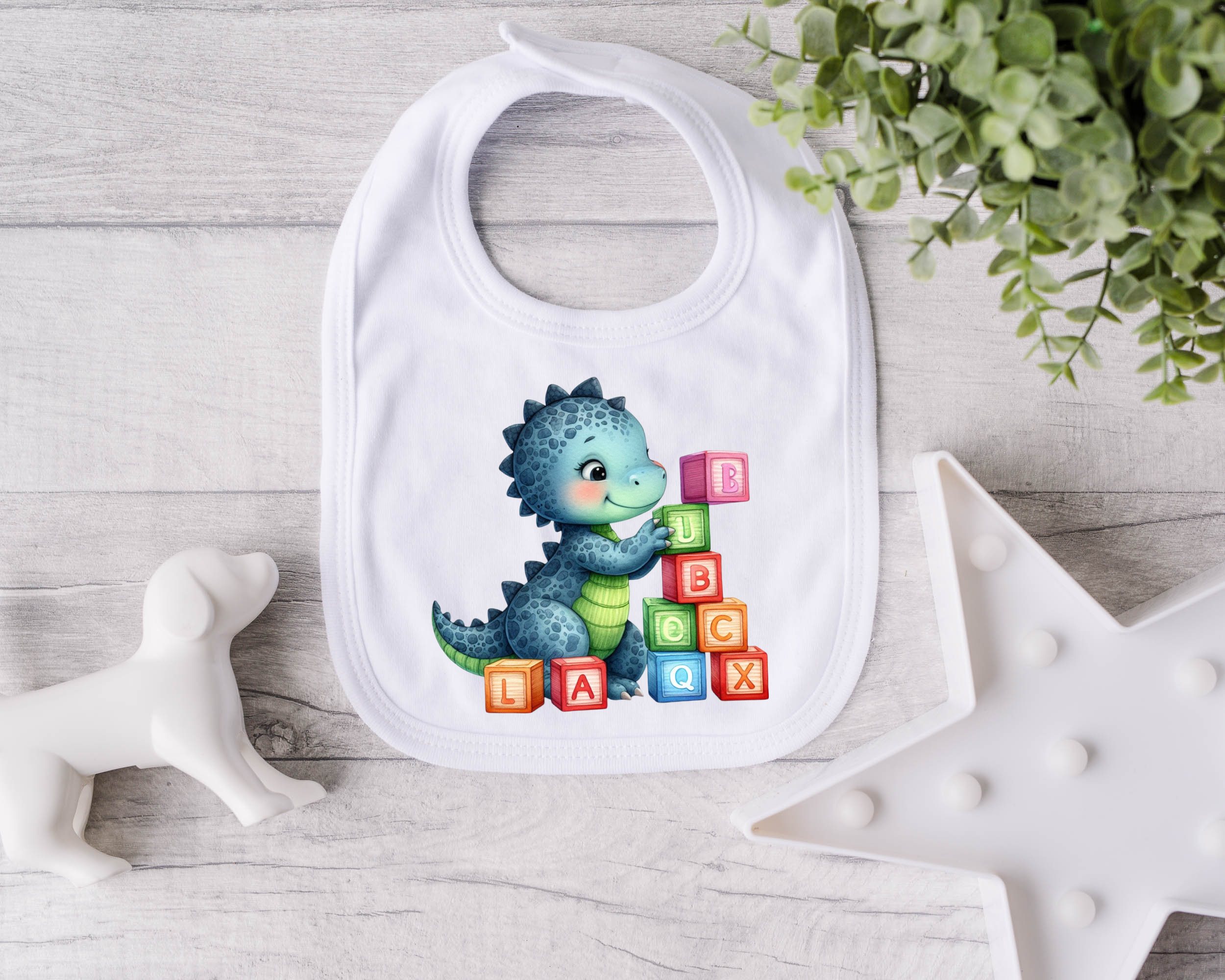 Dino Building Blocks Bib Mockup