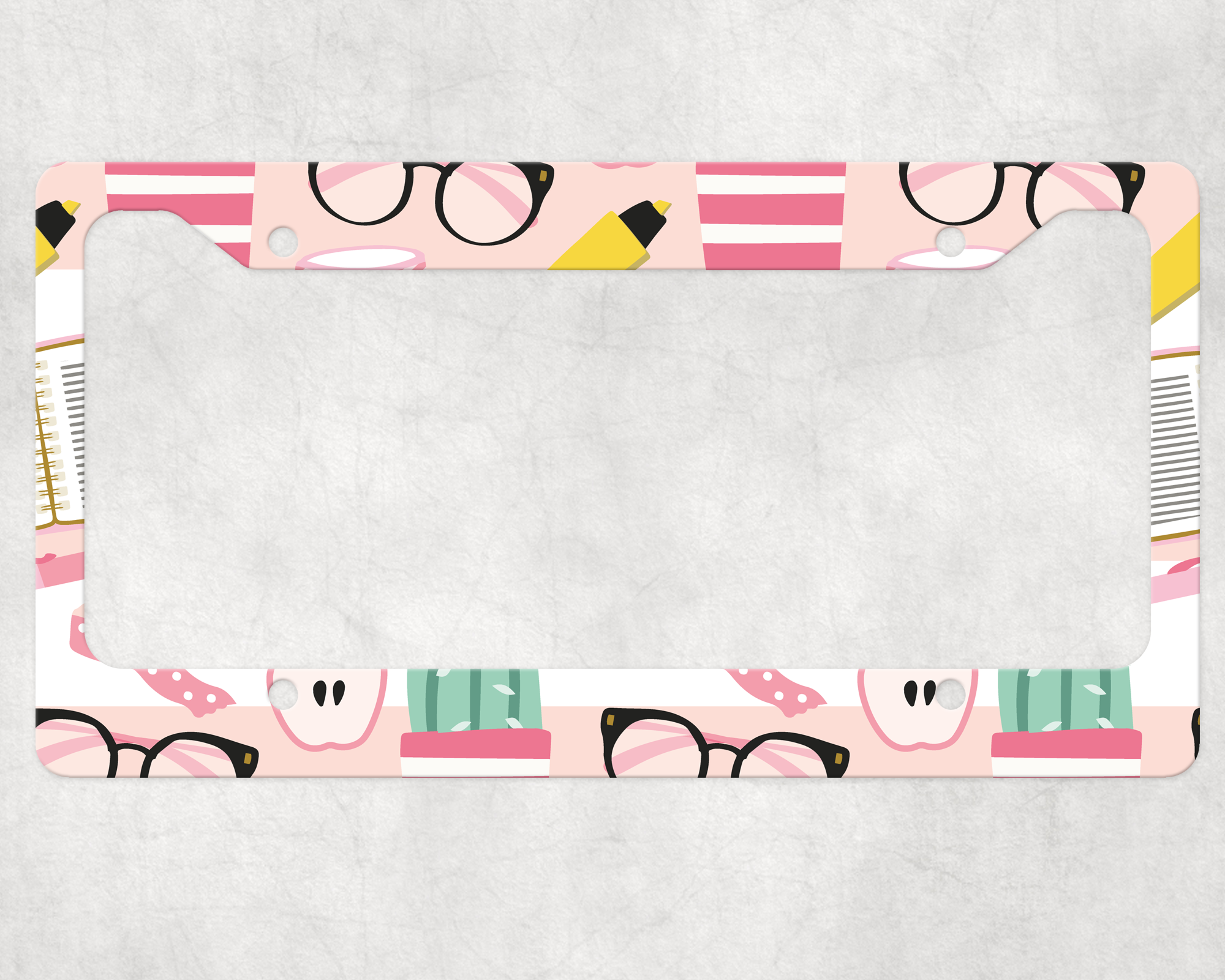 Pastel School Pattern License Plate Frame Mockup