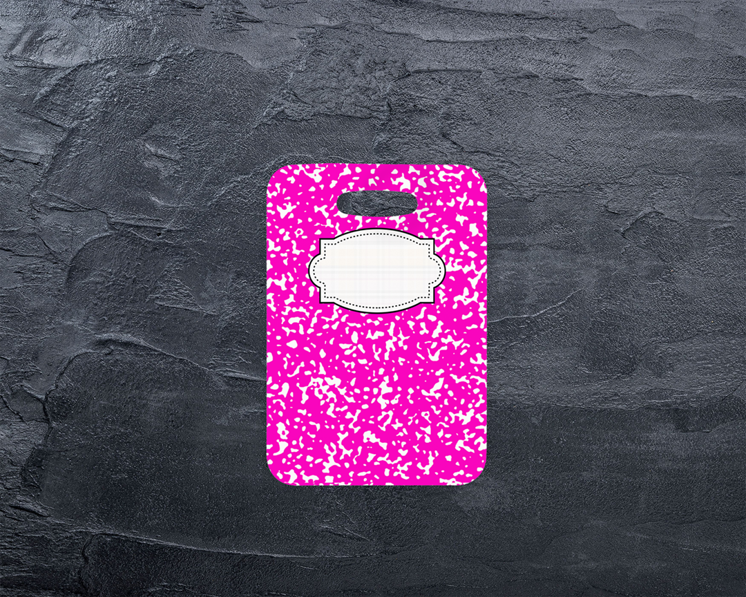 Pink Composition Book Bag Tag Mockup