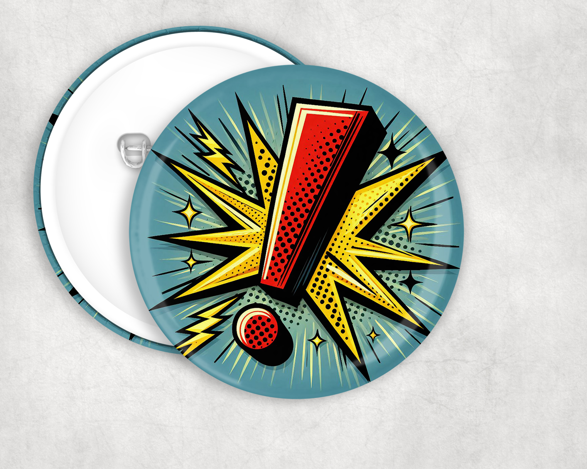 Pop Art Exclamation Button Mockup