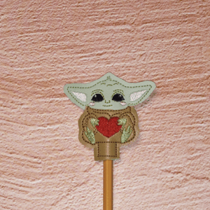 Green Alien Heart Pencil Topper