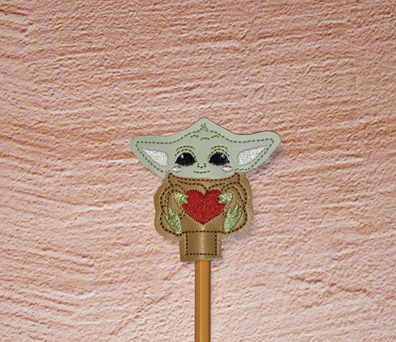 Green Alien Heart Pencil Topper