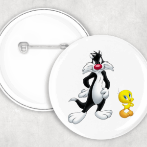 Sly Cat & Yellow Bird Duo Button Mockup