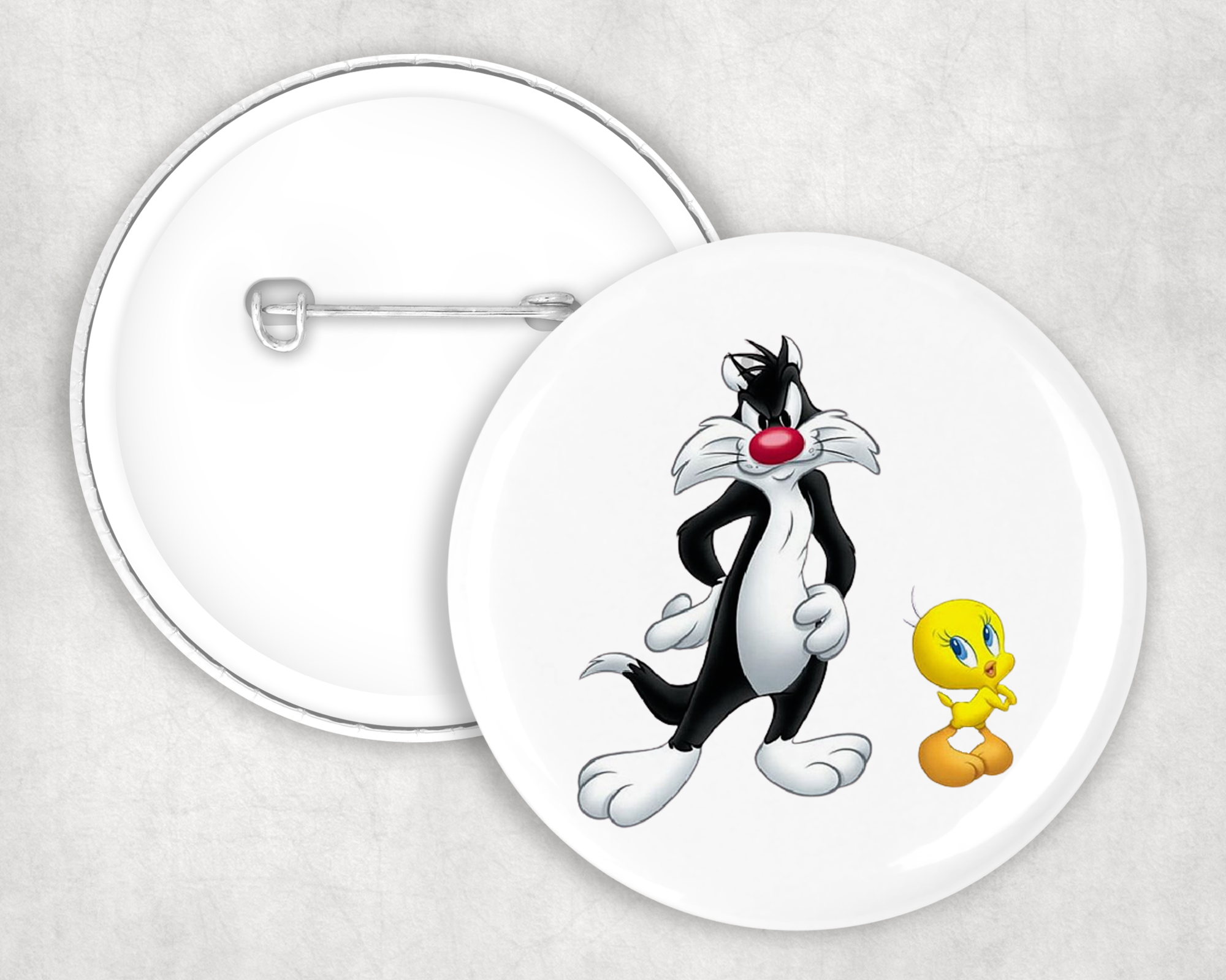 Sly Cat & Yellow Bird Duo Button Mockup