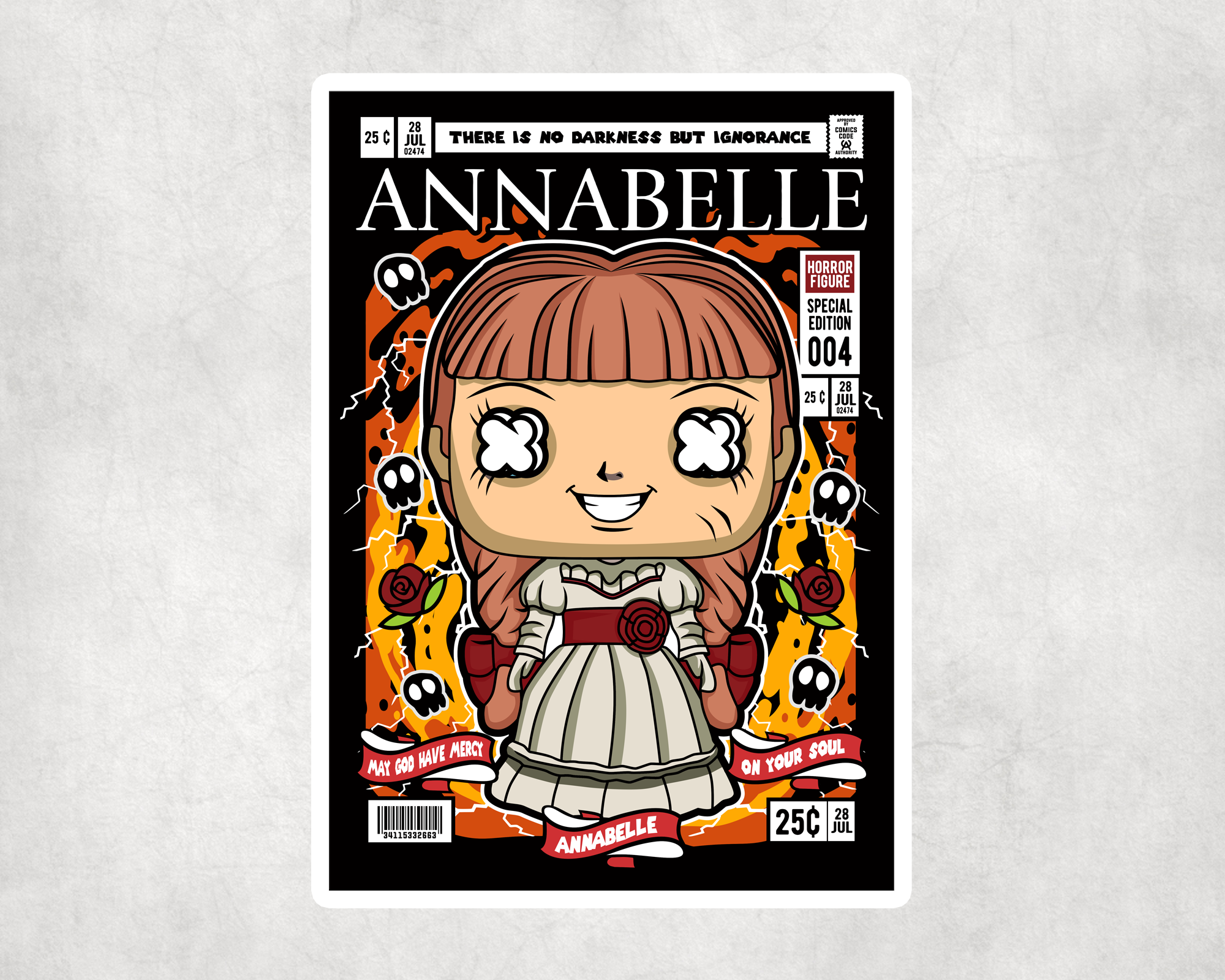 Evil Doll Comic Sticker Mockup