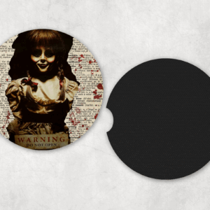 Evil Doll Print Car Coasters Mockup