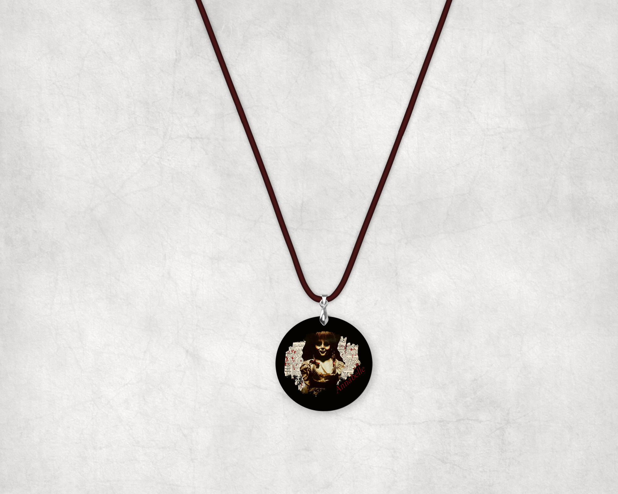 Evil Doll Print Cord Necklace Mockup