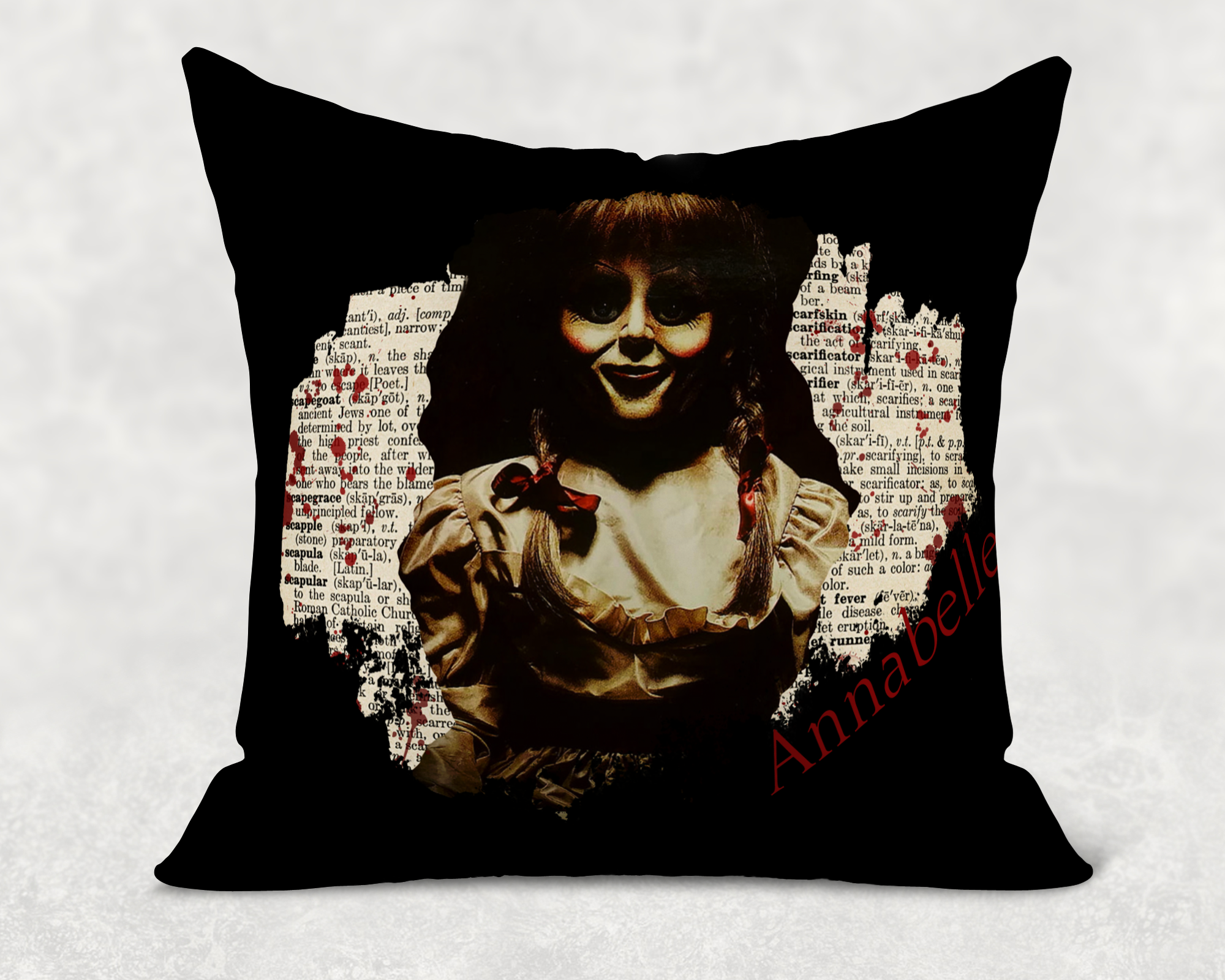 Evil Doll Print Pillow Cover Mockup