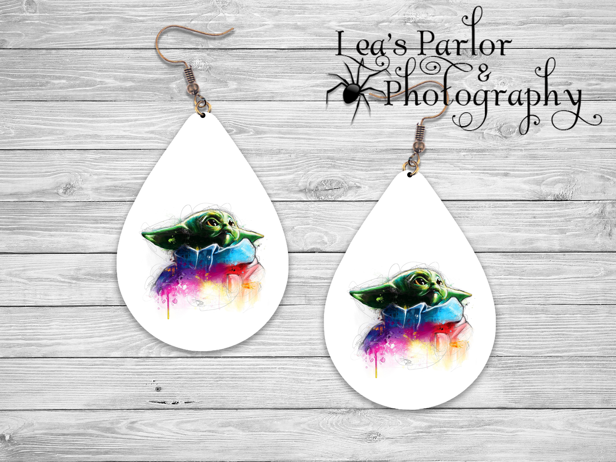 Green Alien Watercolor Earrings