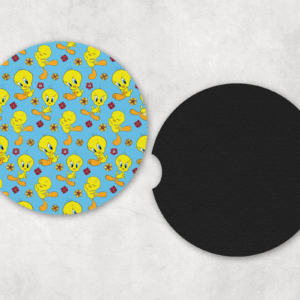 Yellow Birdie Pattern Car Coasters Mockup