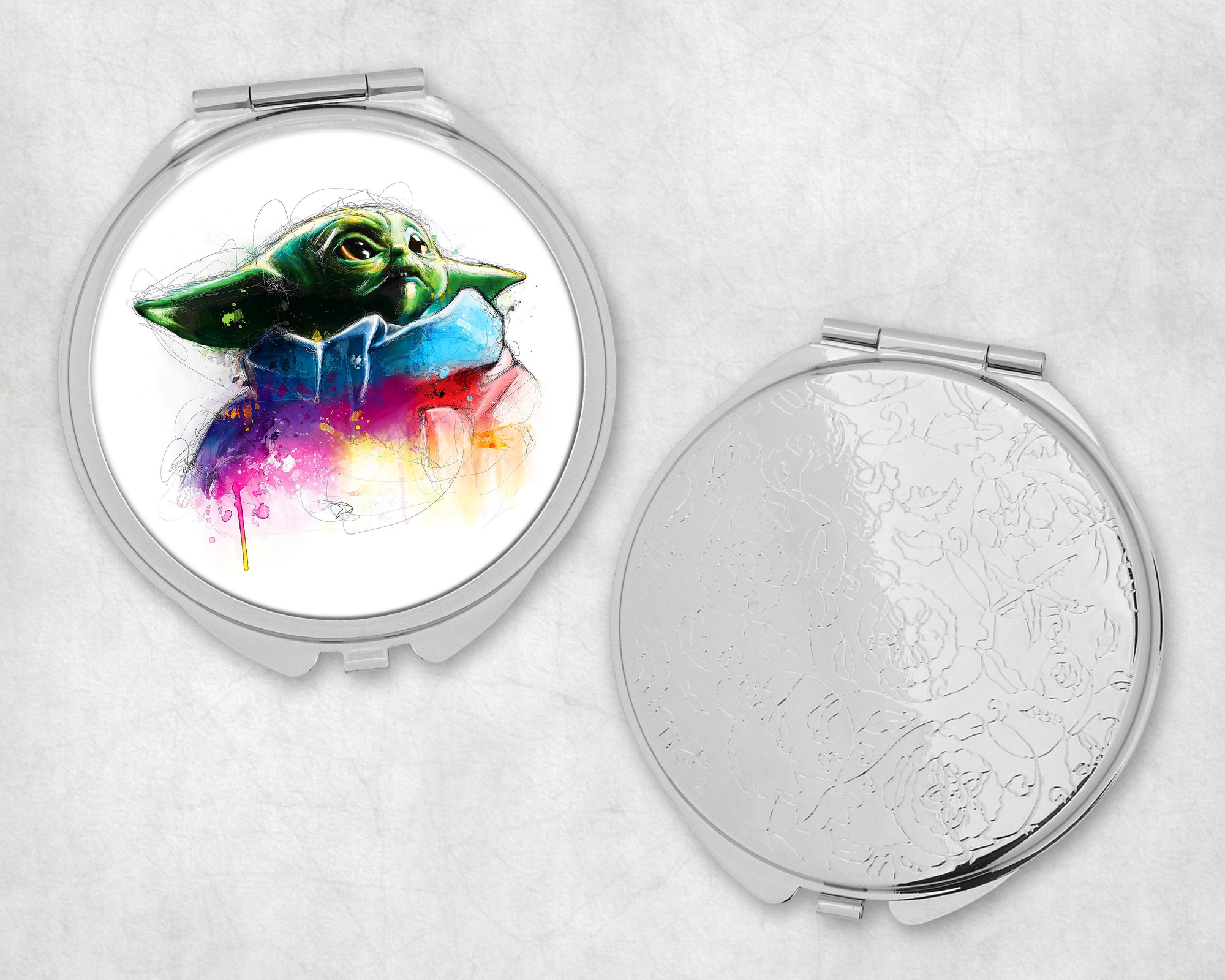 Green Alien Watercolor Mirror Compact