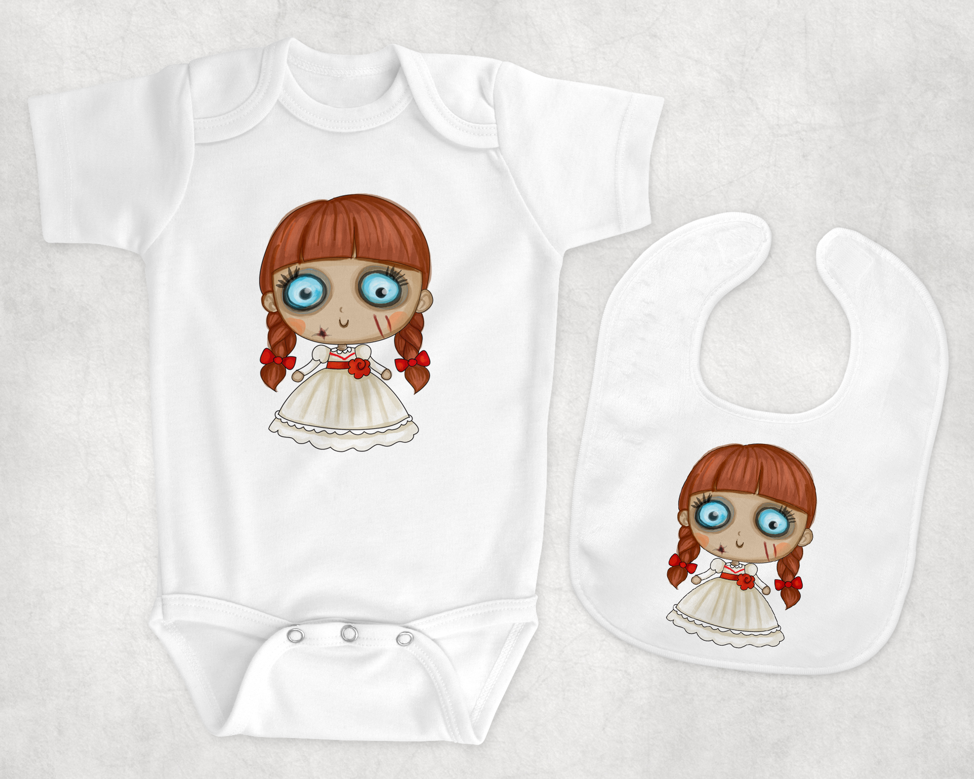 Cute Evil Doll Bib/ bodysuit Mockup