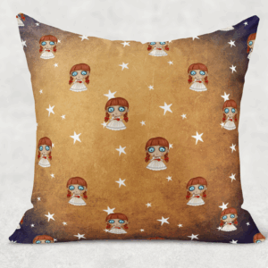 Cute Evil Doll Pattern Pillow Cover Mockup