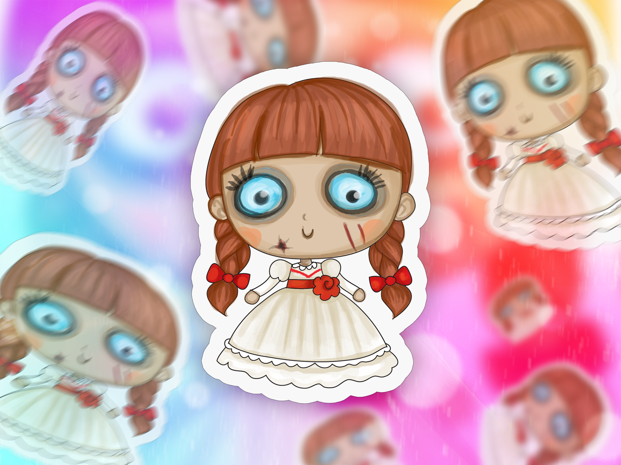 Cute Evil Doll Sticker Mockup