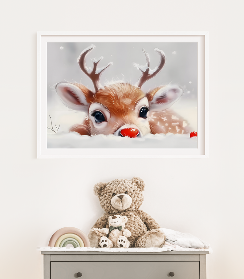 Baby Red-Nosed Reindeer Art Print Mockup