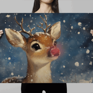 Red-Nosed Reindeer Art Print Mockup