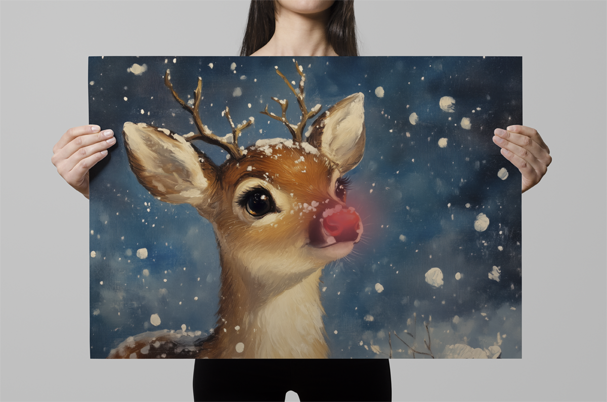 Red-Nosed Reindeer Art Print Mockup