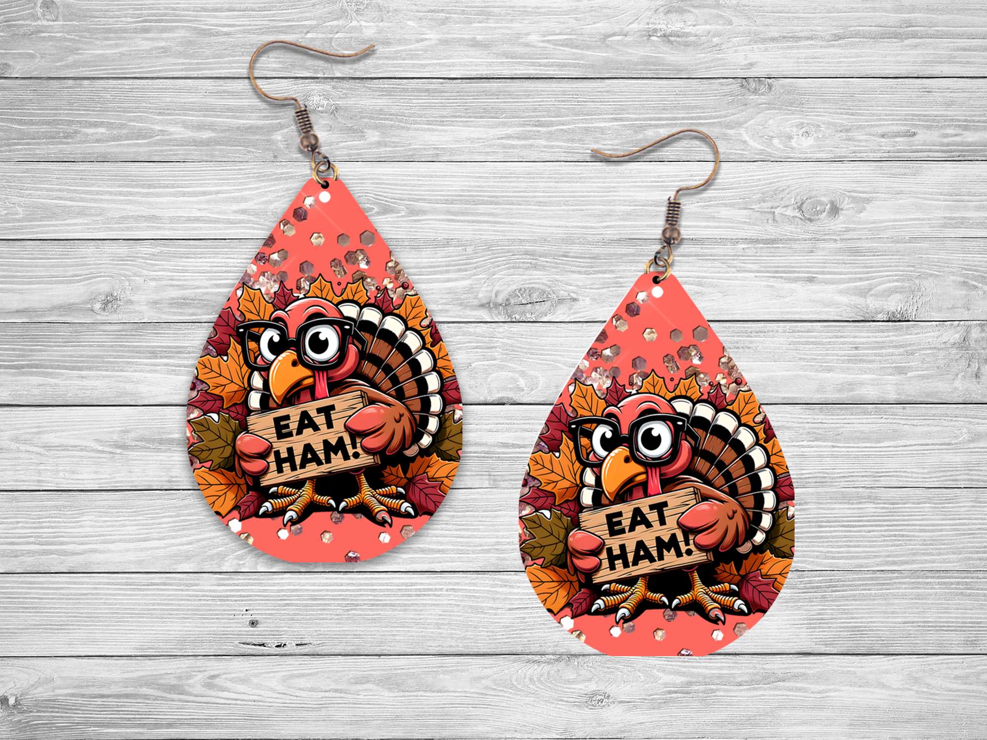 Eat Ham Teardrop Earrings Mockup