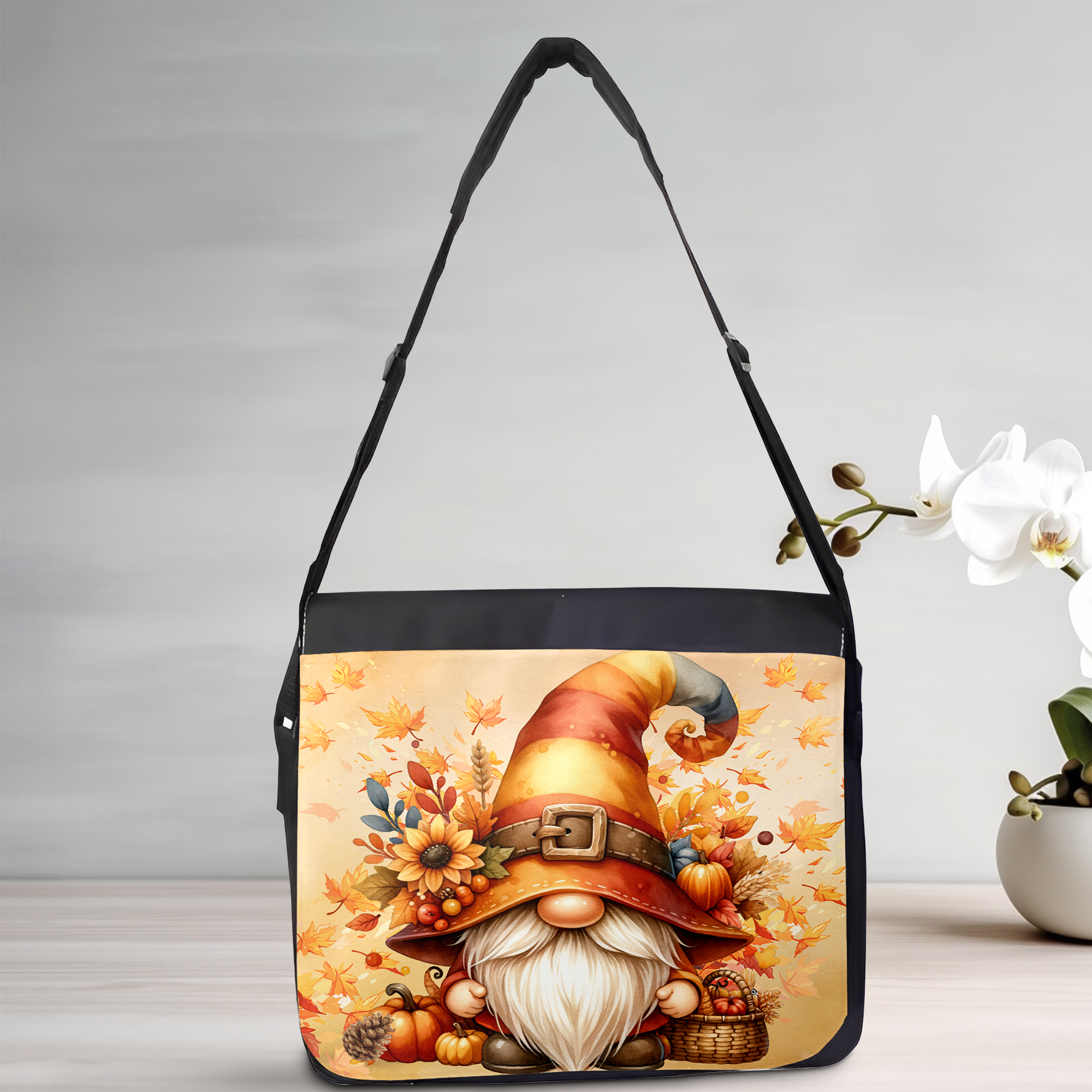 Fall Gnome Messenger Bag Mockup