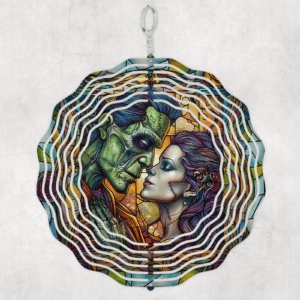 Stained Glass Monster Couple Wind Spinner Mockup