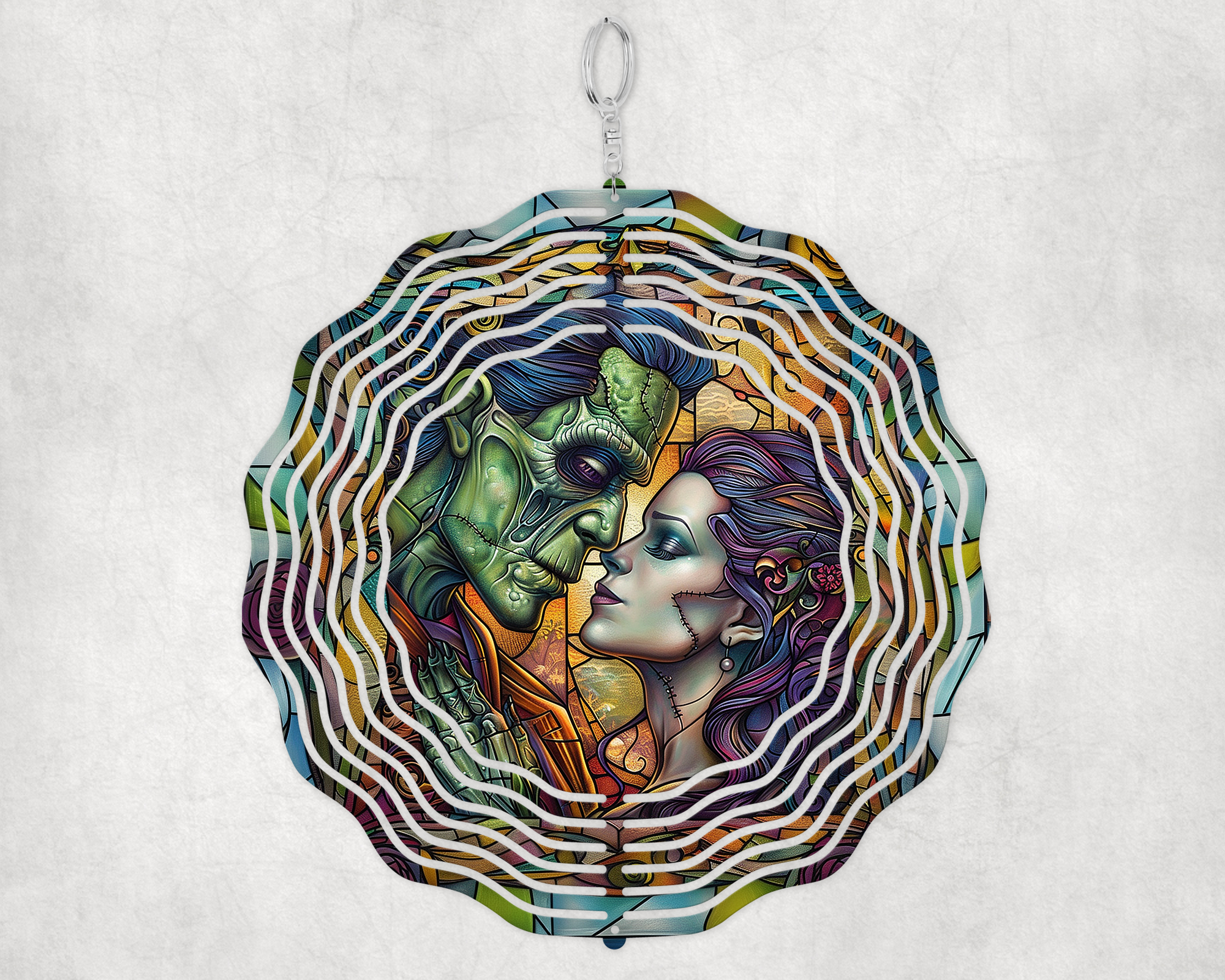 Stained Glass Monster Couple Wind Spinner Mockup