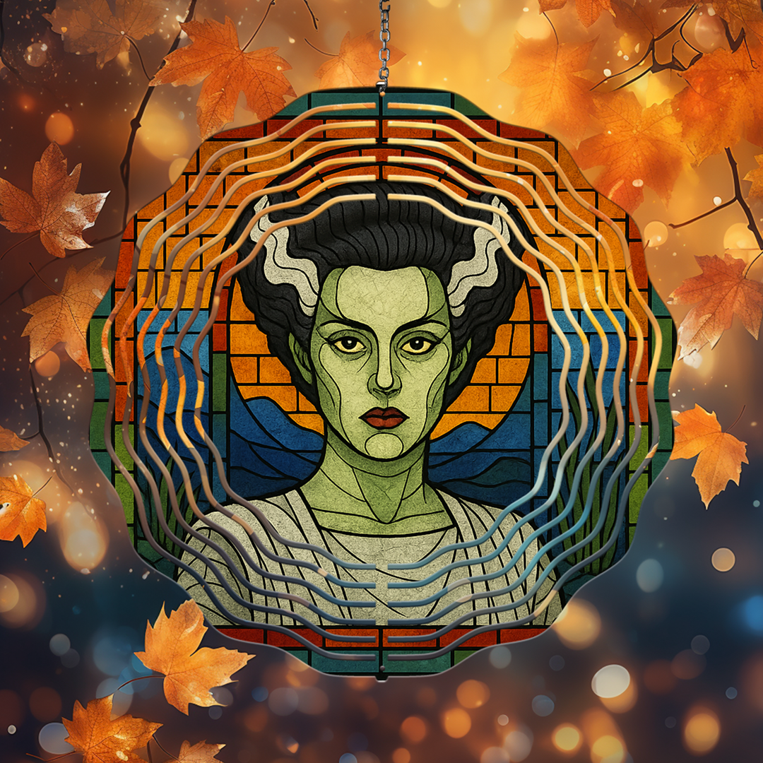 Stained Glass Mrs. Monster Wind Spinner Mockup