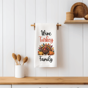 Wine Turkey Family Hand Towel Mockup