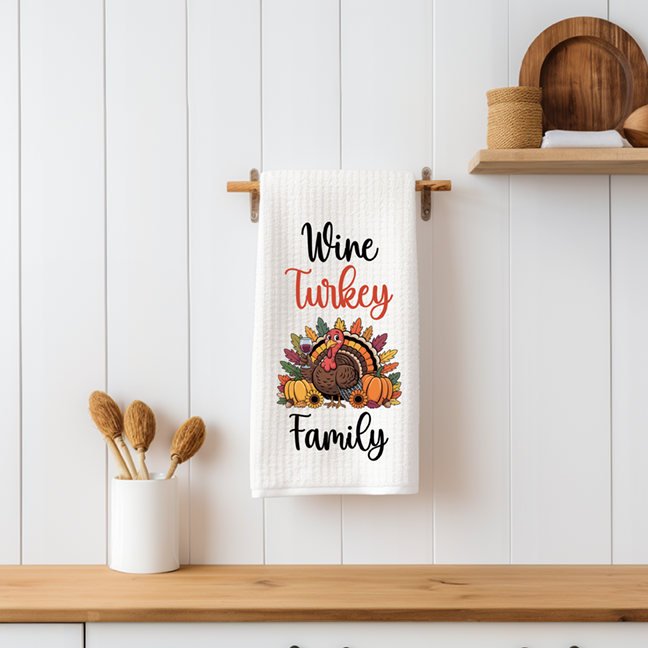 Wine Turkey Family Hand Towel Mockup
