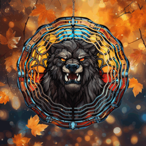 Stained Glass Wolfman Wind Spinner Mockup
