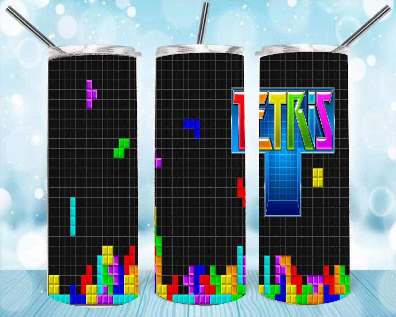 Block Stacker Game Tumbler Mockup