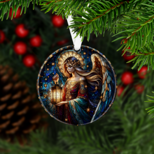 Stained Glass Lantern Angel Ornament Mockup