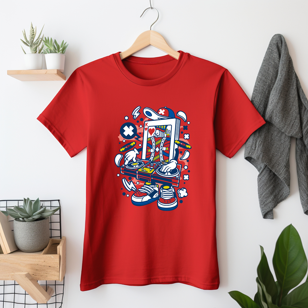 Cartoon Playing Card DJ Character Shirt Mockup
