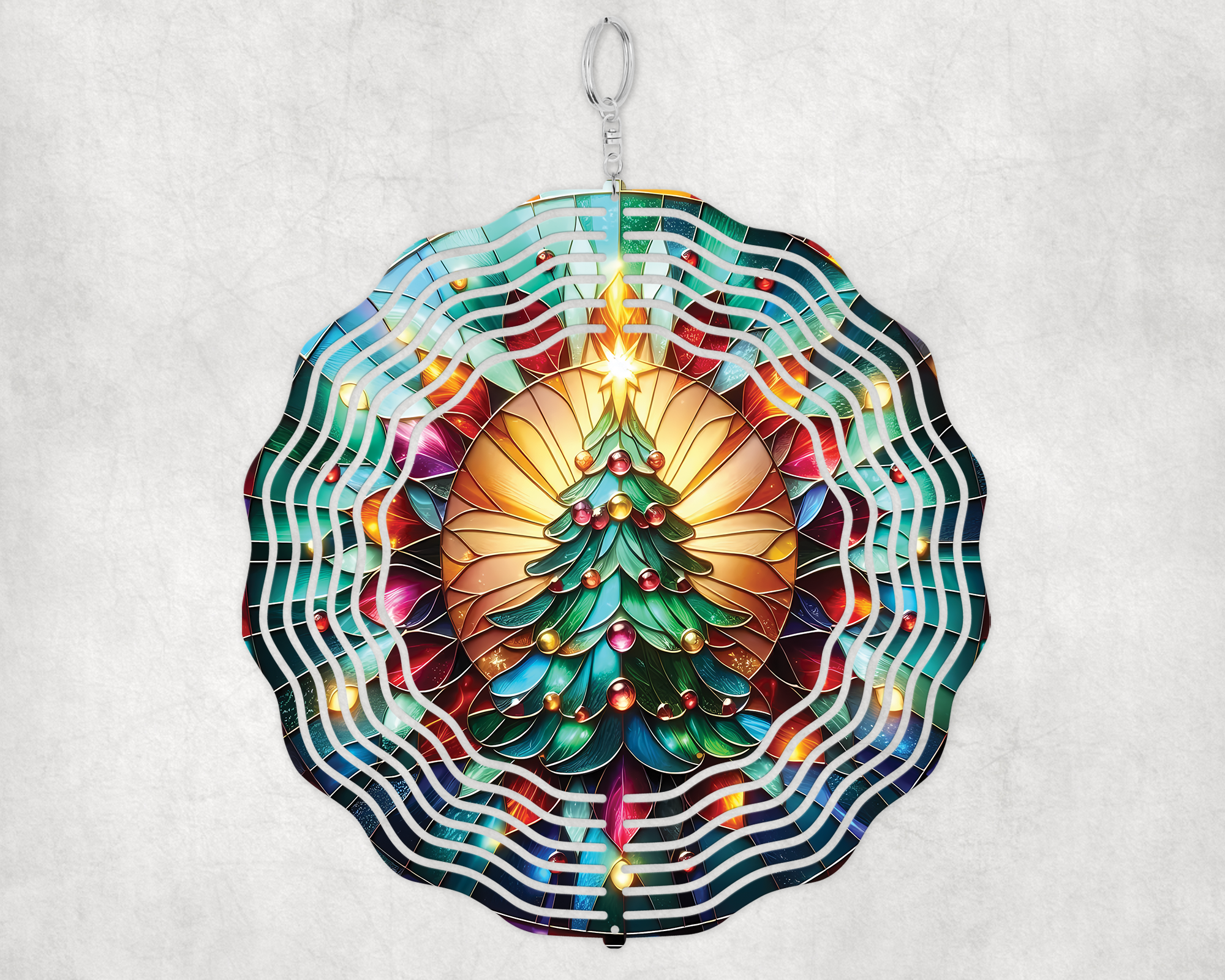 Stained Glass Christmas Tree Wind Spinner Mockup