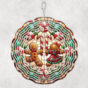 Stained Glass Gingerbread Dancers Wind Spinner Mockup