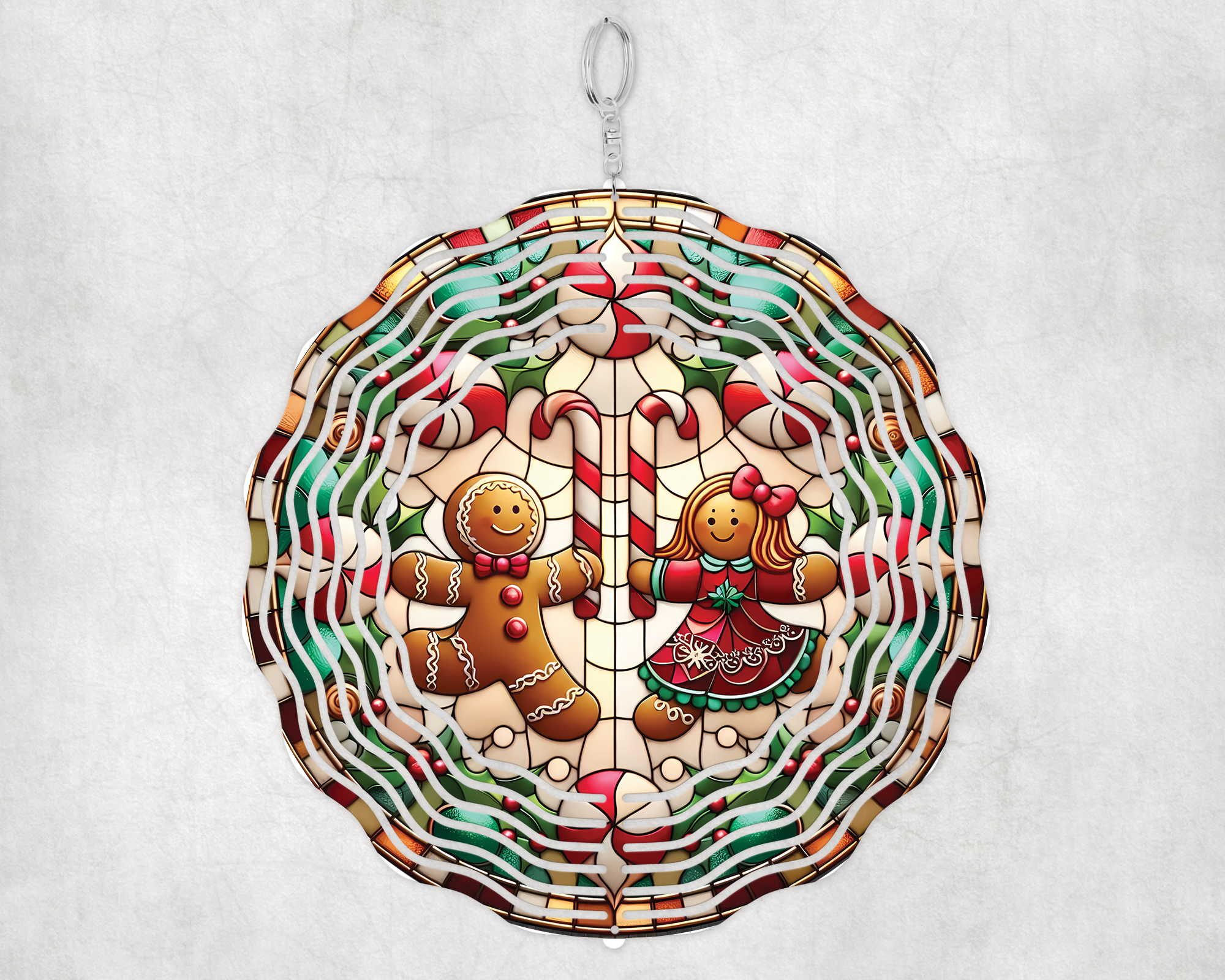Stained Glass Gingerbread Dancers Wind Spinner Mockup