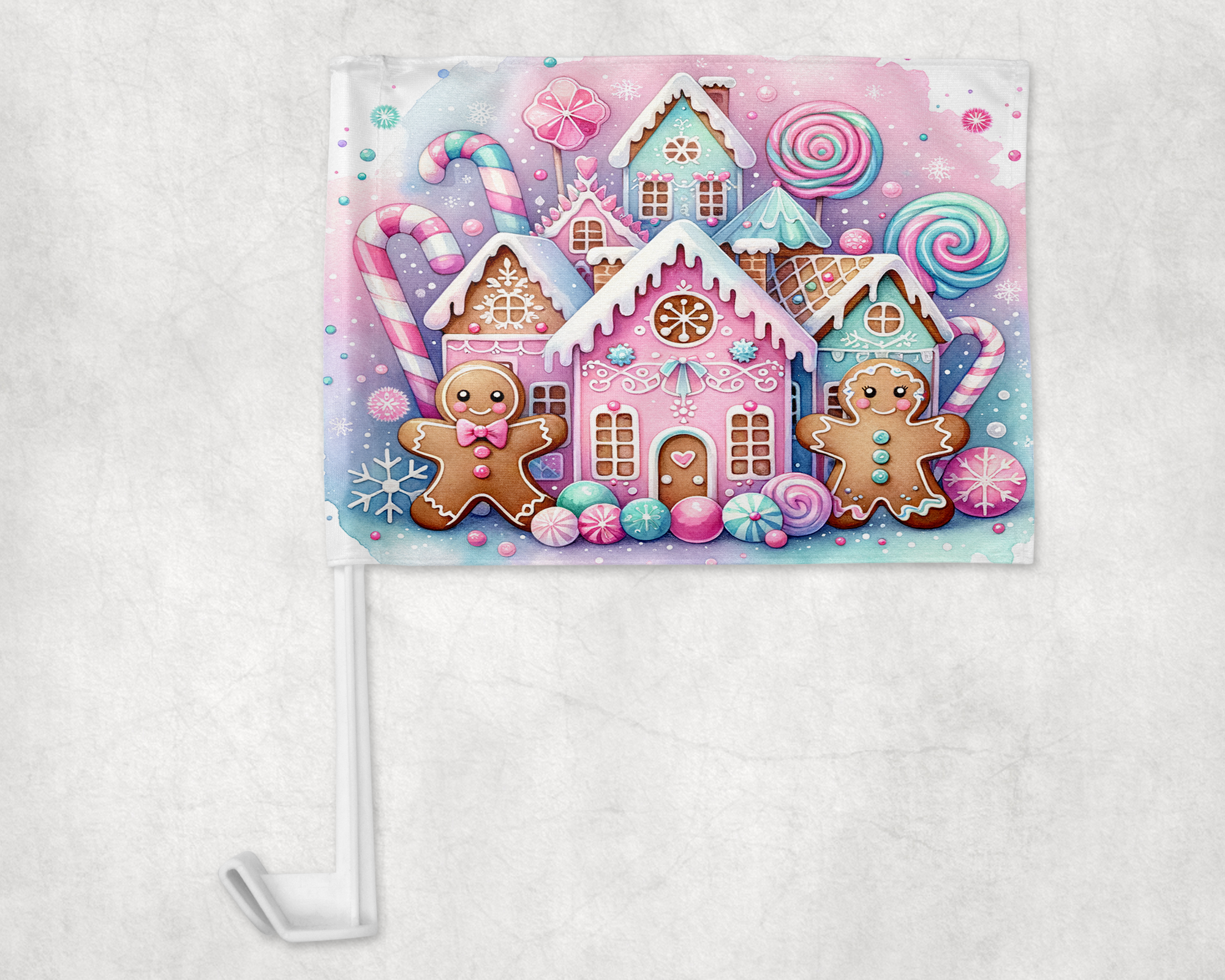 Gingerbread Land Car Flag Mockup