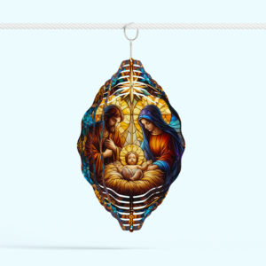Stained Glass Nativity Wind Spinner Mockup