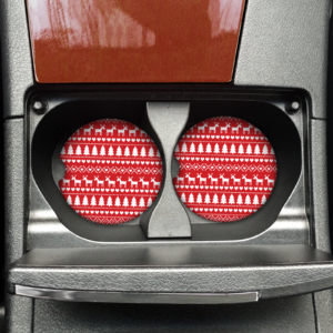 Red Christmas Patterned Car Coasters Mockup