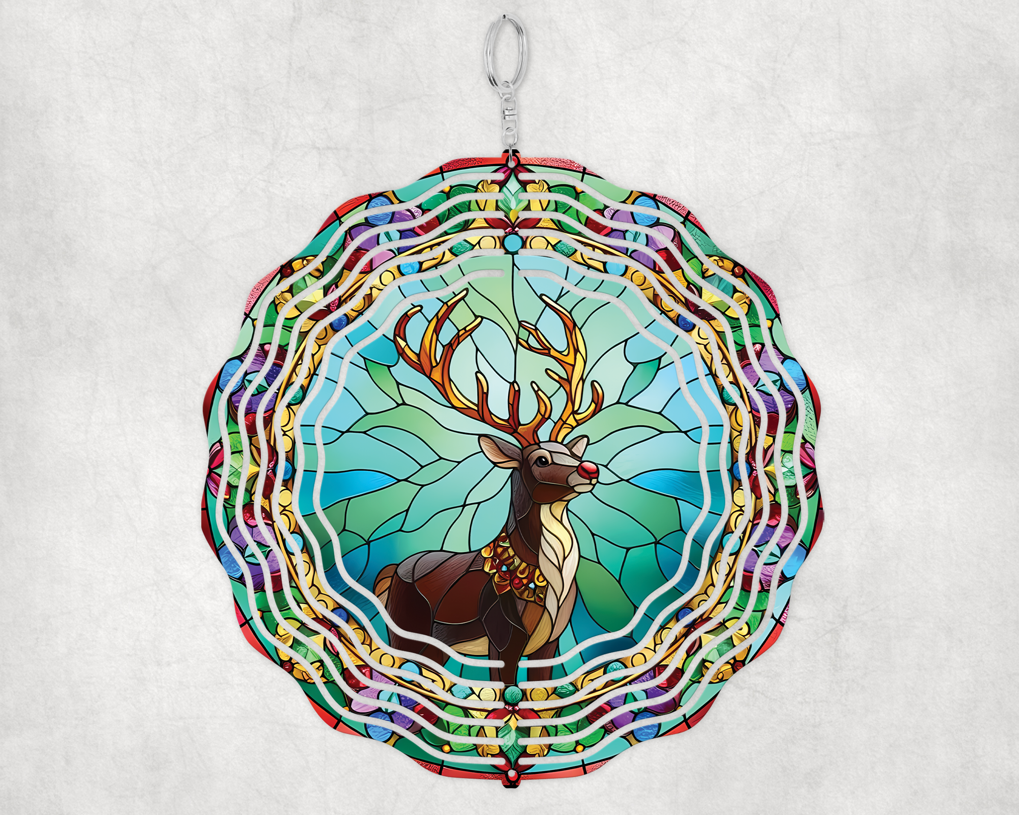Stained Glass Reindeer Wind Spinner Mockup