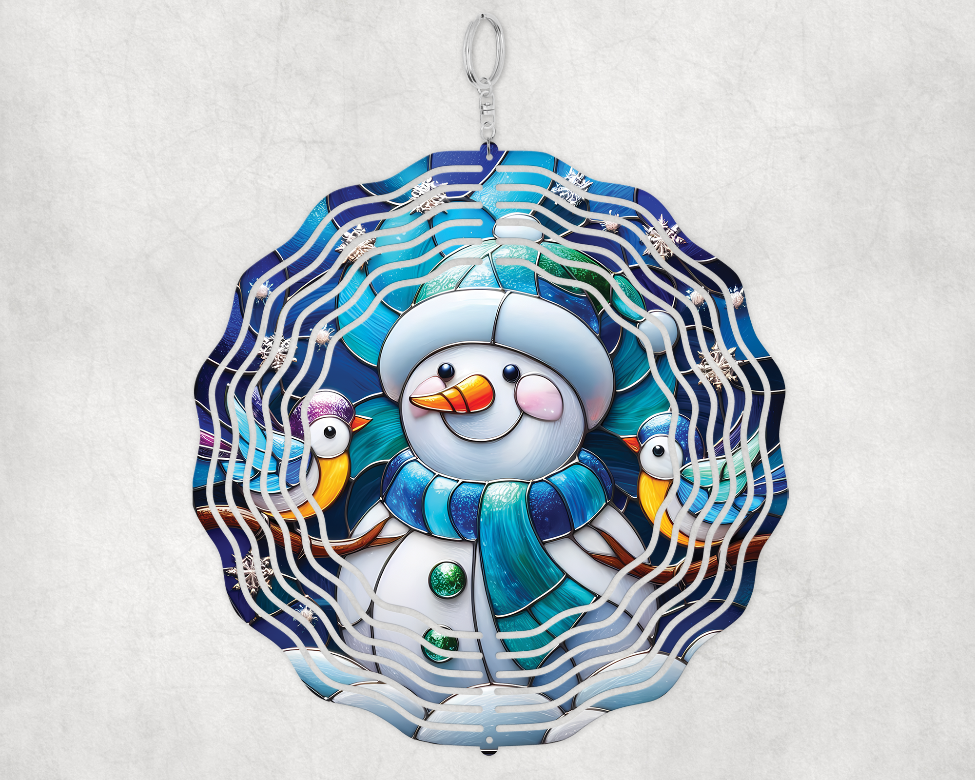 Stained Glass Snowman Wind Spinner Mockup