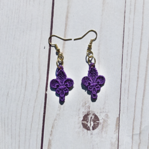 Fleur De Lis Lace Earrings- purple