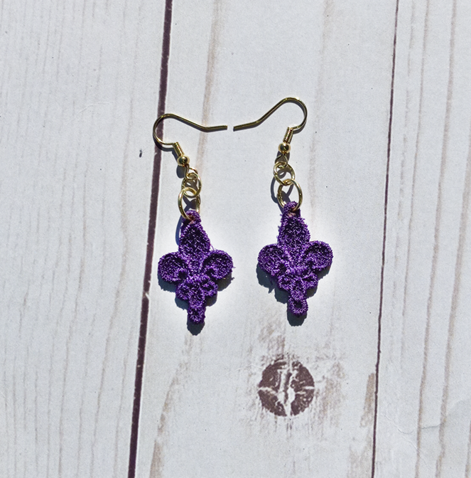 Fleur De Lis Lace Earrings- purple