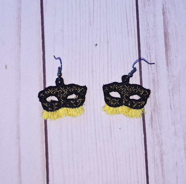 Masquerade Mask Lace Earrings w/fringe