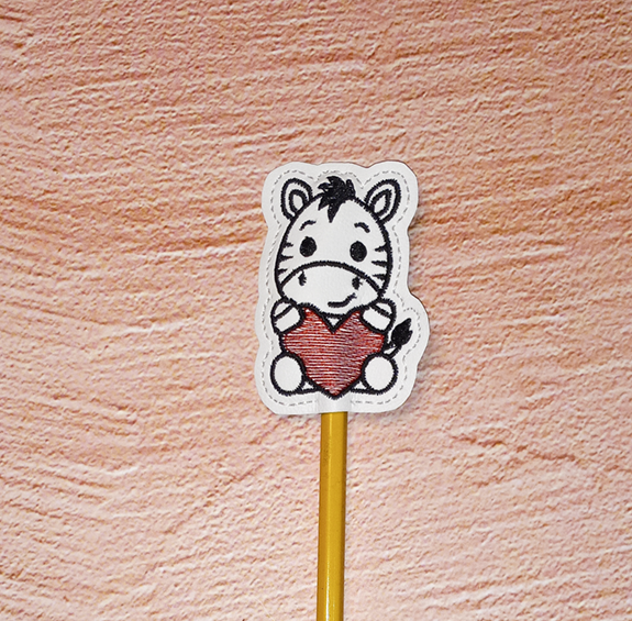 Zebra w/Heart Pencil Topper