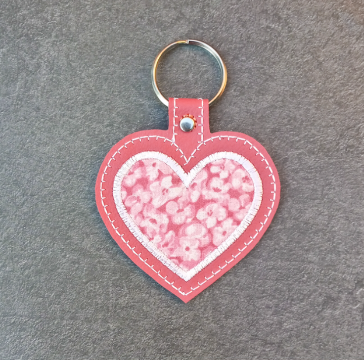 Applique Heart Fancy Stitching Key Fob