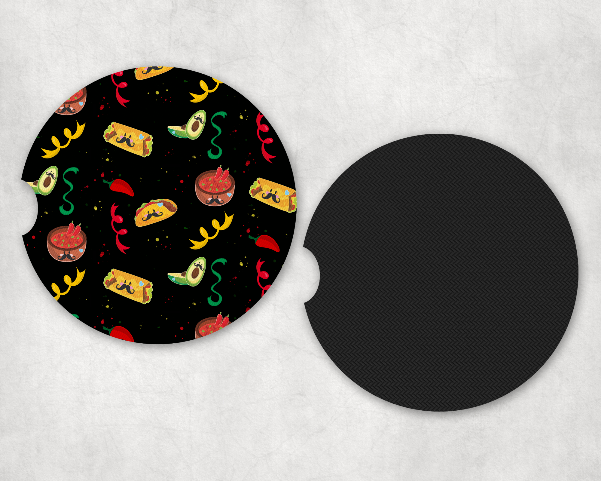 Tacos, Burritos & Salsa, Oh My! Car Coasters Mockup