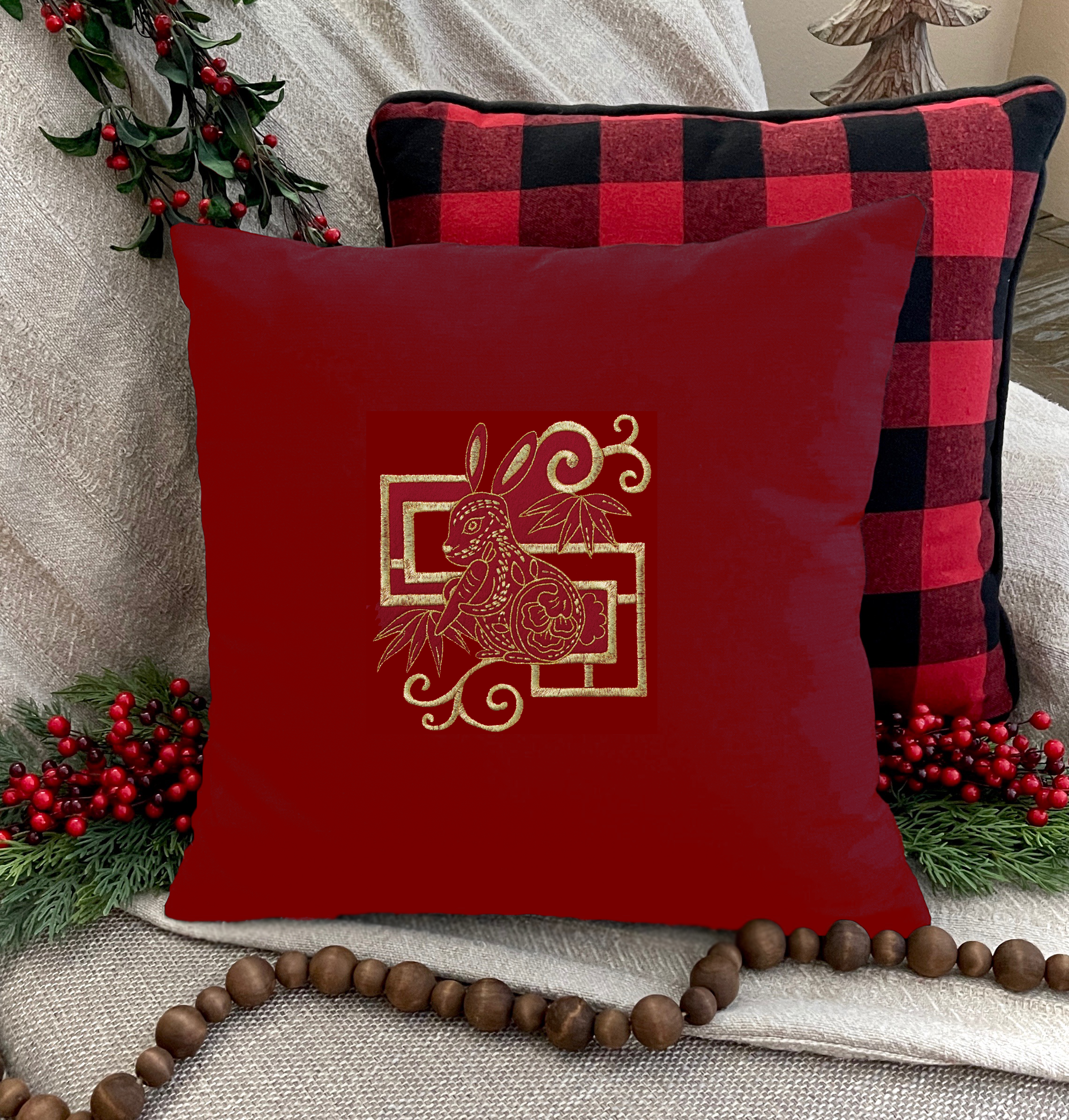 Lunar Rabbit Throw Pillow Mockup